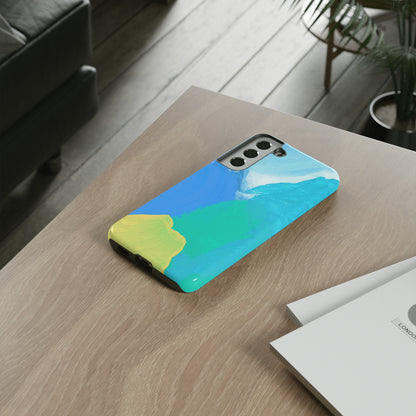 Hand Painted Abstract Blue Teal White Yellow Cute Phone Case - Tough Cases