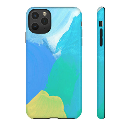 Hand Painted Abstract Blue Teal White Yellow Cute Phone Case - Tough Cases