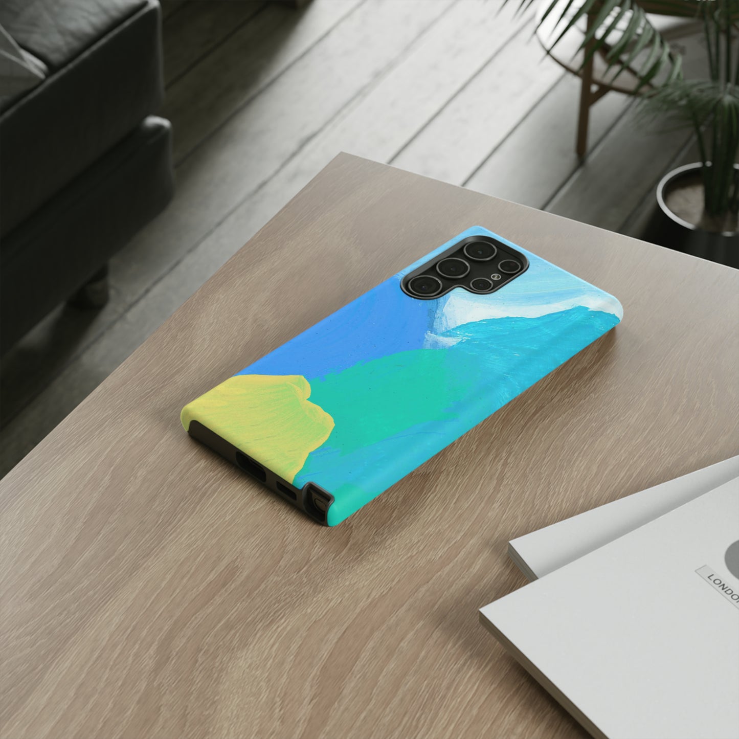 Hand Painted Abstract Blue Teal White Yellow Cute Phone Case - Tough Cases