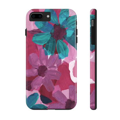 Fuchsia and Turquoise Flowers Watercolor Art: Tough Phone Cases