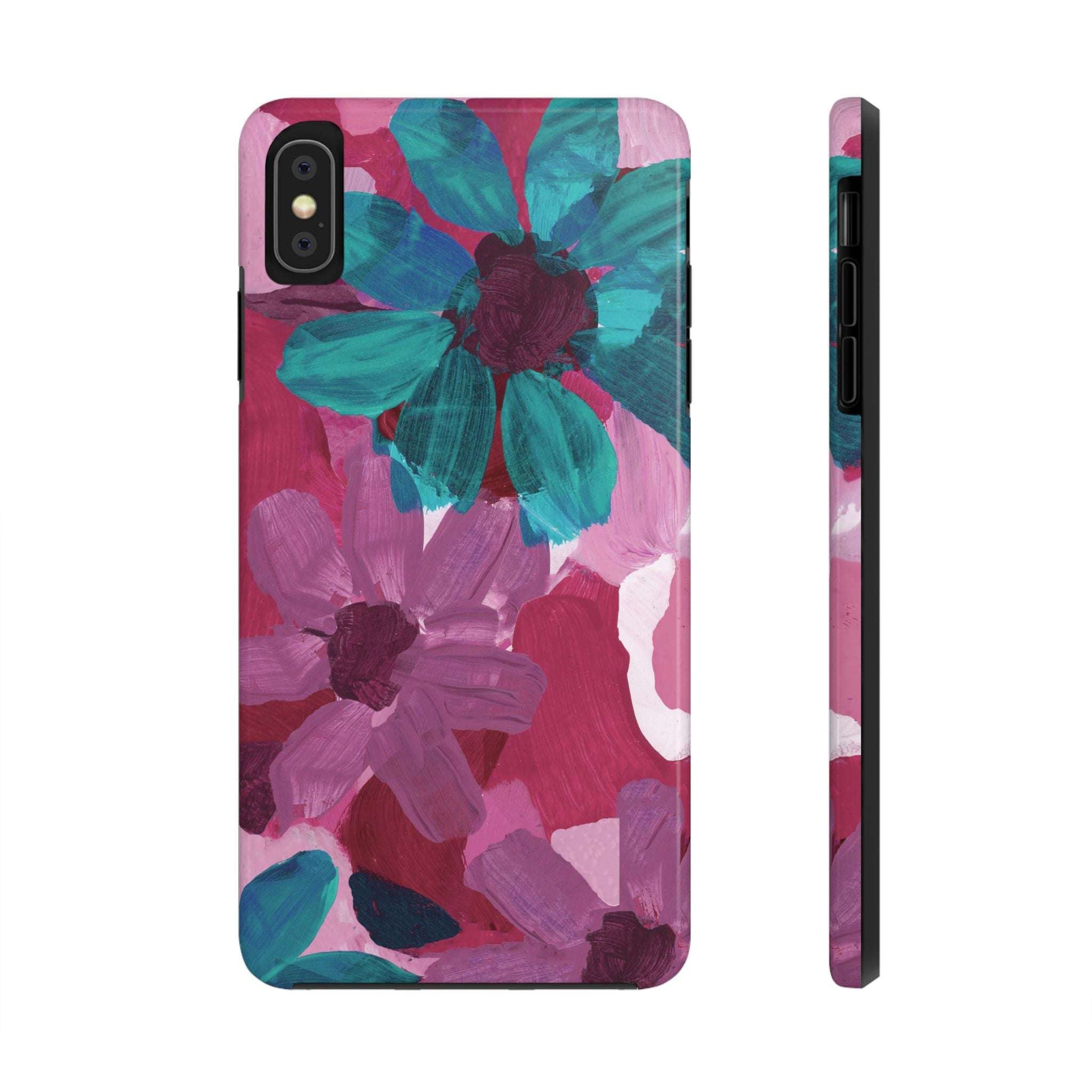 Fuchsia and Turquoise Flowers Watercolor Art: Tough Phone Cases