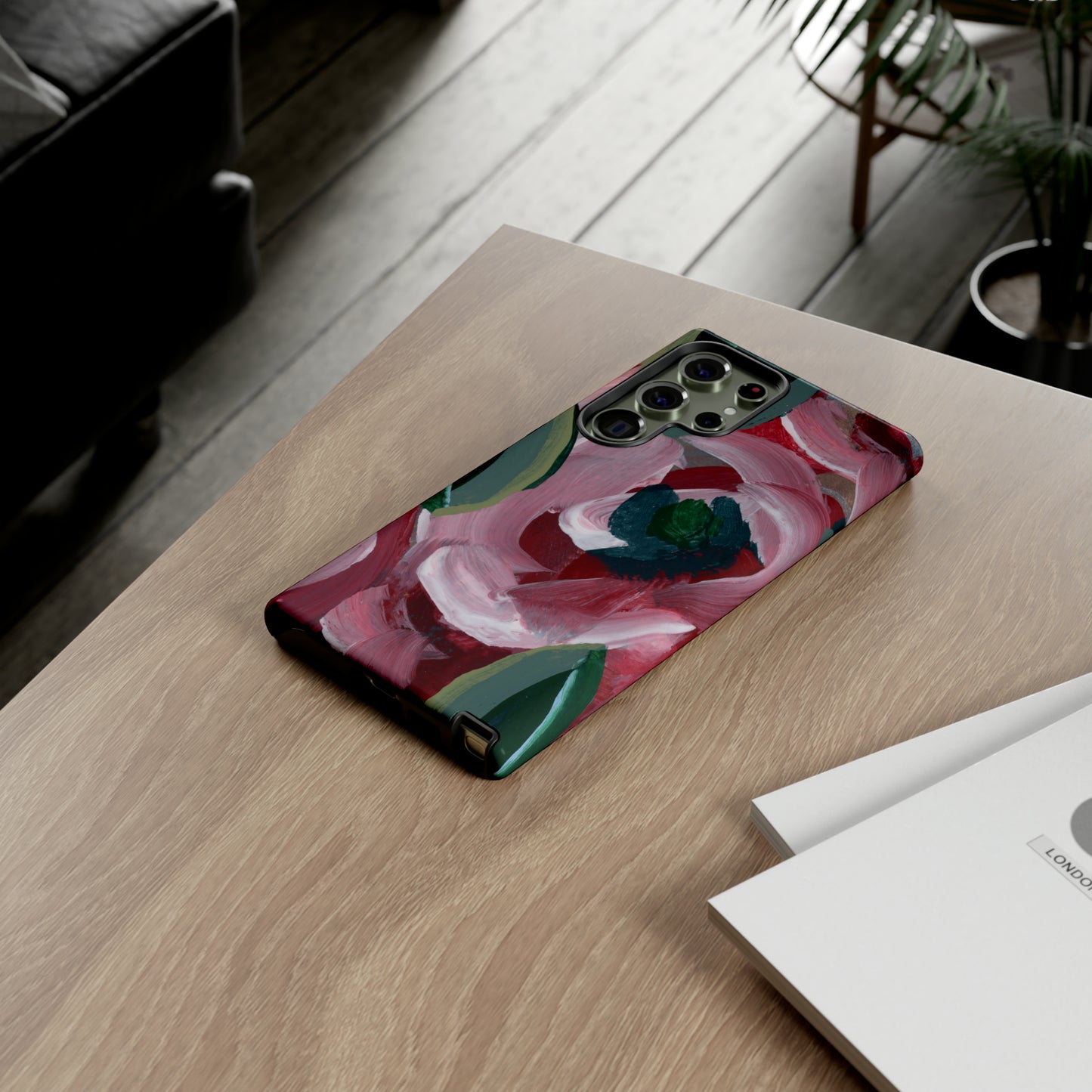 Burgundy Red Floral Hand Painted Abstract Colorful Case: Impact-Resistant Phone Cases