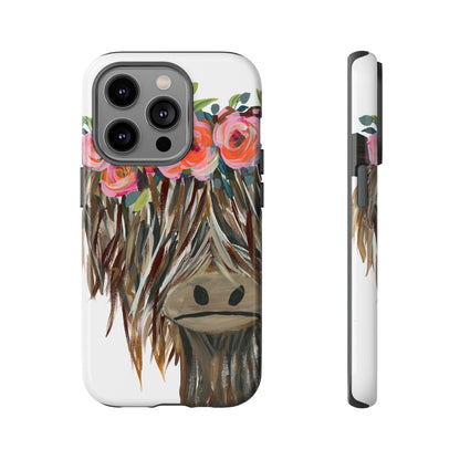 Floral Highland Cow Phone Case - Tough Cases for Animal Lovers