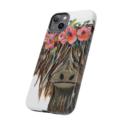 Floral Highland Cow Phone Case - Tough Cases for Animal Lovers