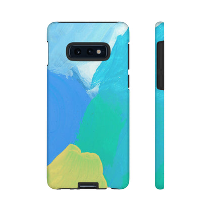 Hand Painted Abstract Blue Teal White Yellow Cute Phone Case - Tough Cases