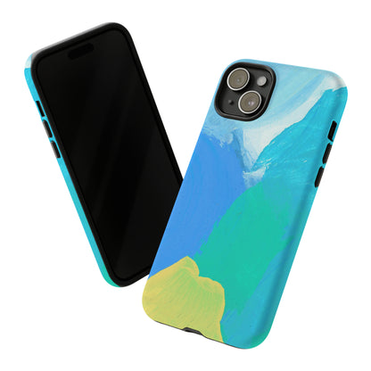 Hand Painted Abstract Blue Teal White Yellow Cute Phone Case - Tough Cases