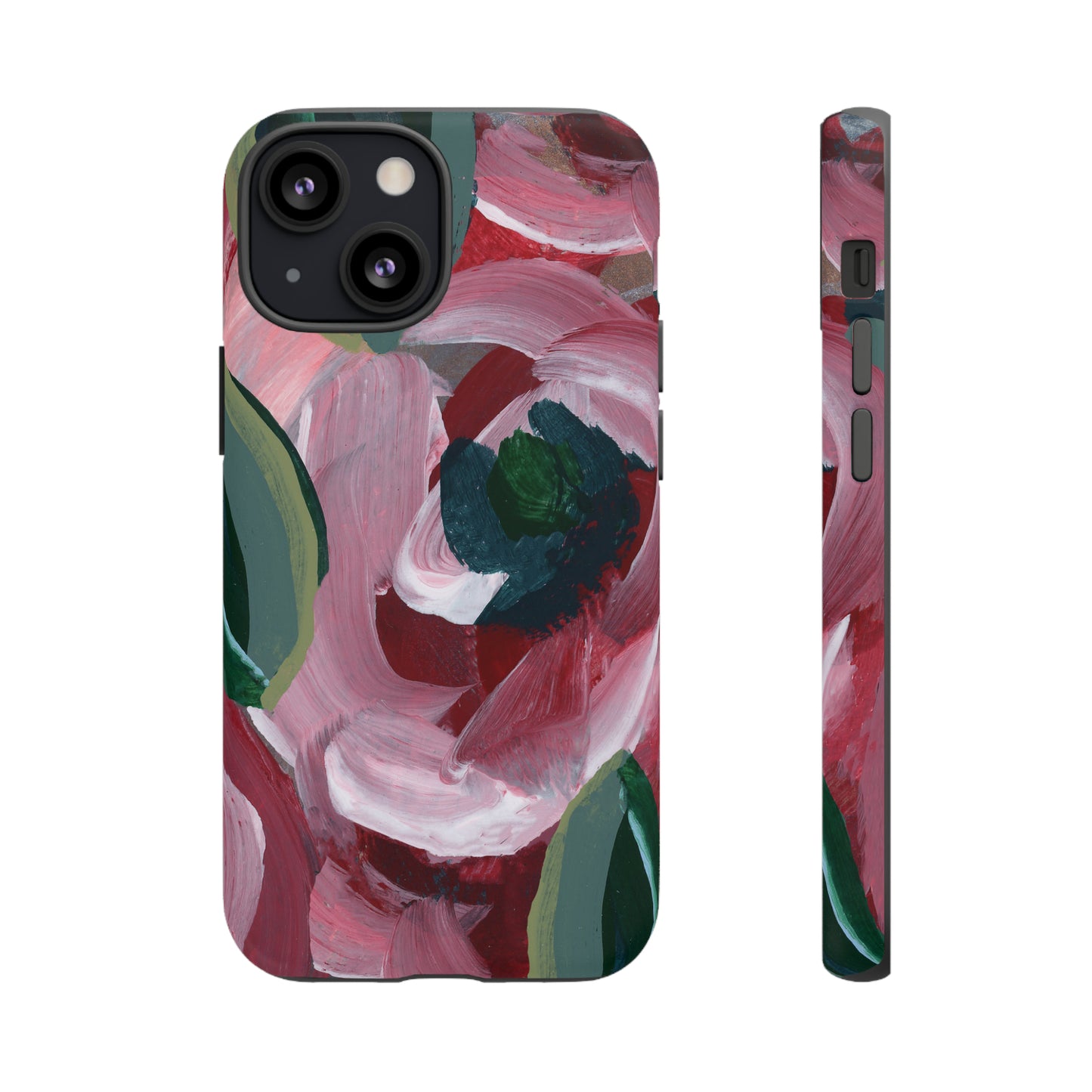 Burgundy Red Floral Hand Painted Abstract Colorful Case: Impact-Resistant Phone Cases