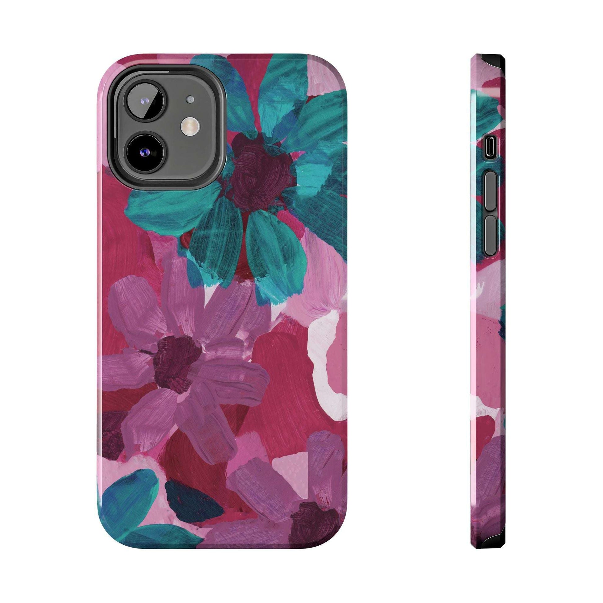 Fuchsia and Turquoise Flowers Watercolor Art: Tough Phone Cases