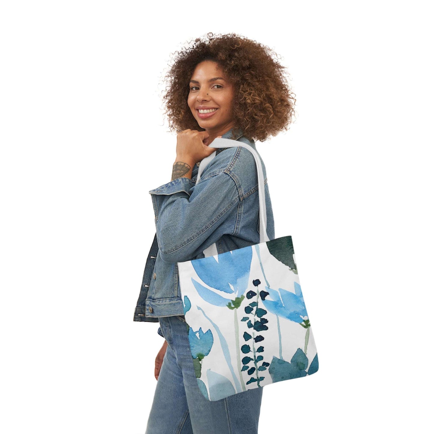 Watercolor Blue Foliage Canvas Tote Bag