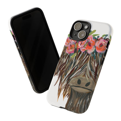 Floral Highland Cow Phone Case - Tough Cases for Animal Lovers