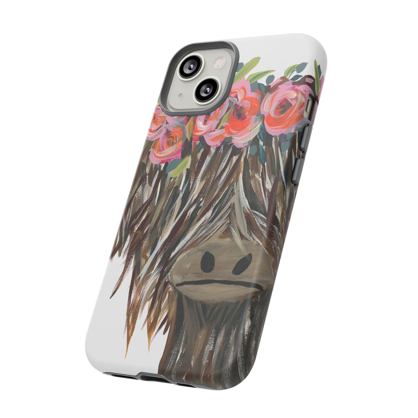 Floral Highland Cow Phone Case - Tough Cases for Animal Lovers