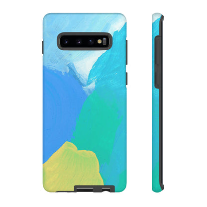 Hand Painted Abstract Blue Teal White Yellow Cute Phone Case - Tough Cases