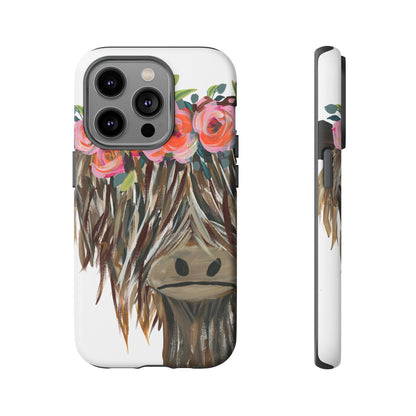 Floral Highland Cow Phone Case - Tough Cases for Animal Lovers