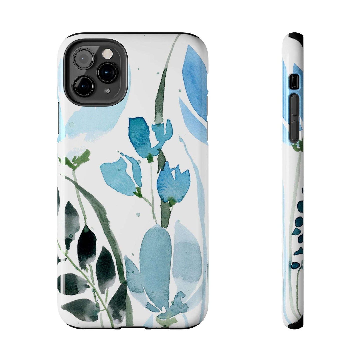Blue Watercolor Leaves: Tough Phone Cases