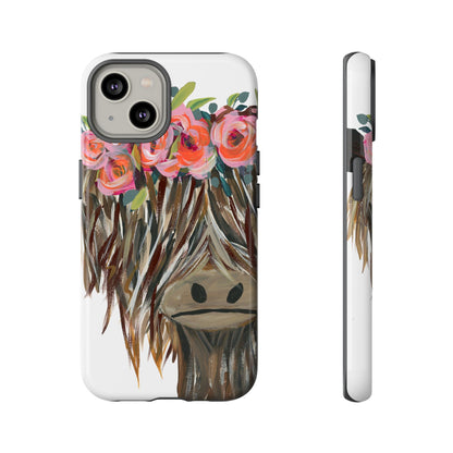 Floral Highland Cow Phone Case - Tough Cases for Animal Lovers