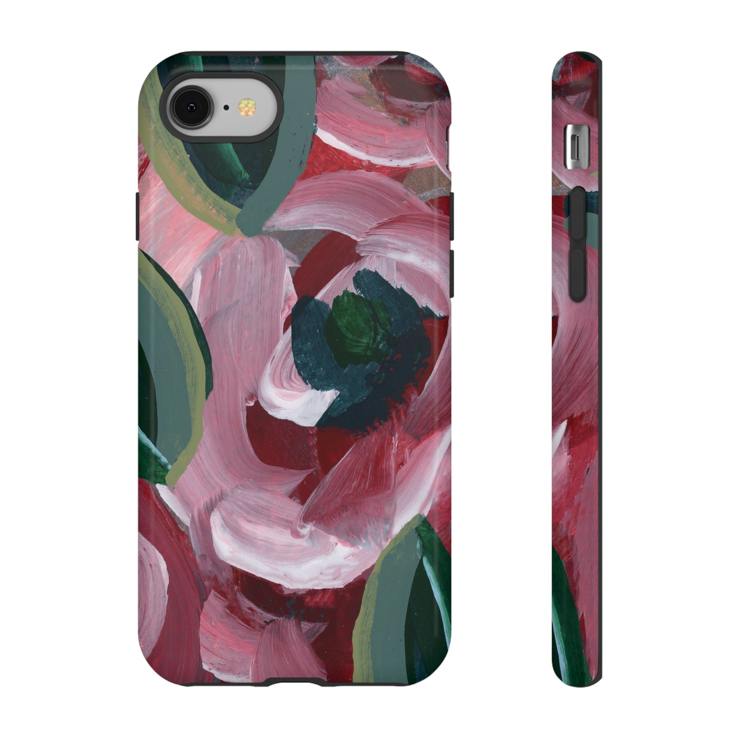 Burgundy Red Floral Hand Painted Abstract Colorful Case: Impact-Resistant Phone Cases