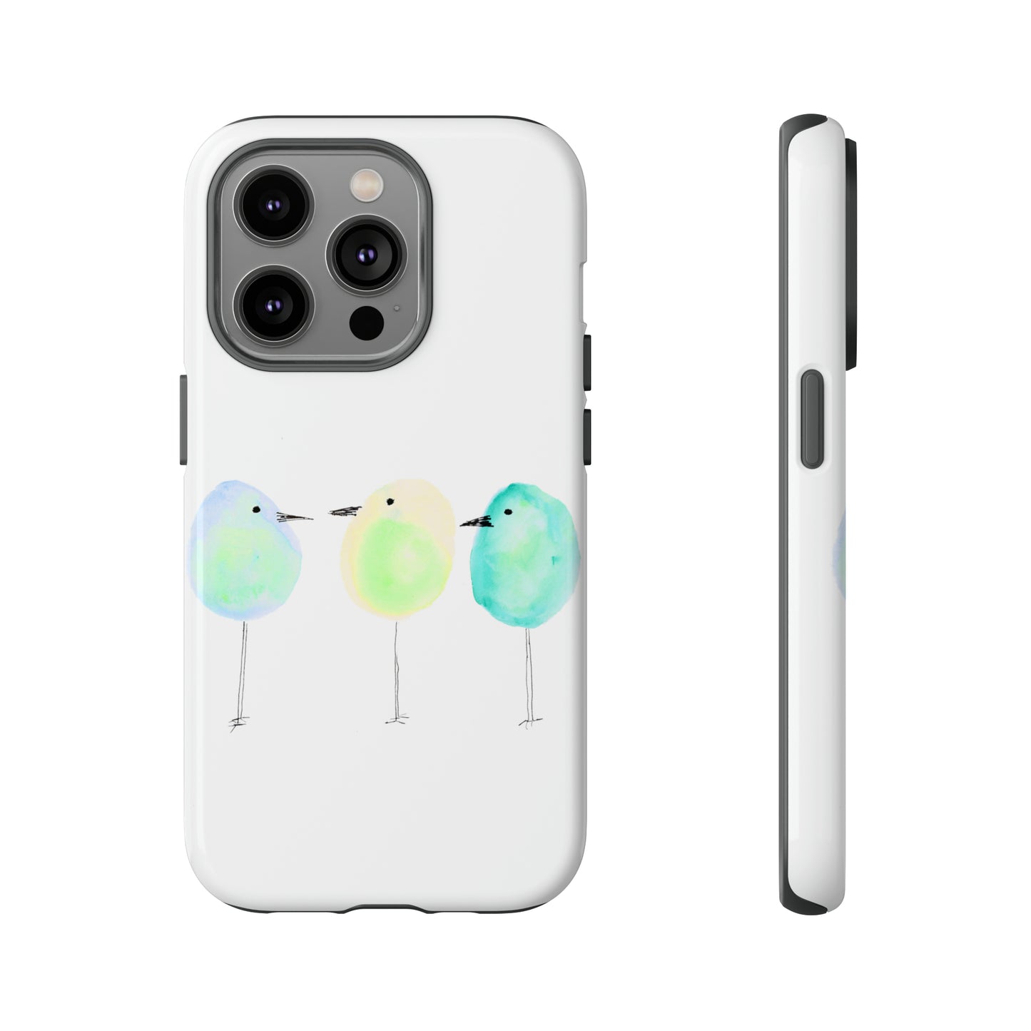 3 Watercolor Quirky Birds Hand Painted Phone Case - Tough Case