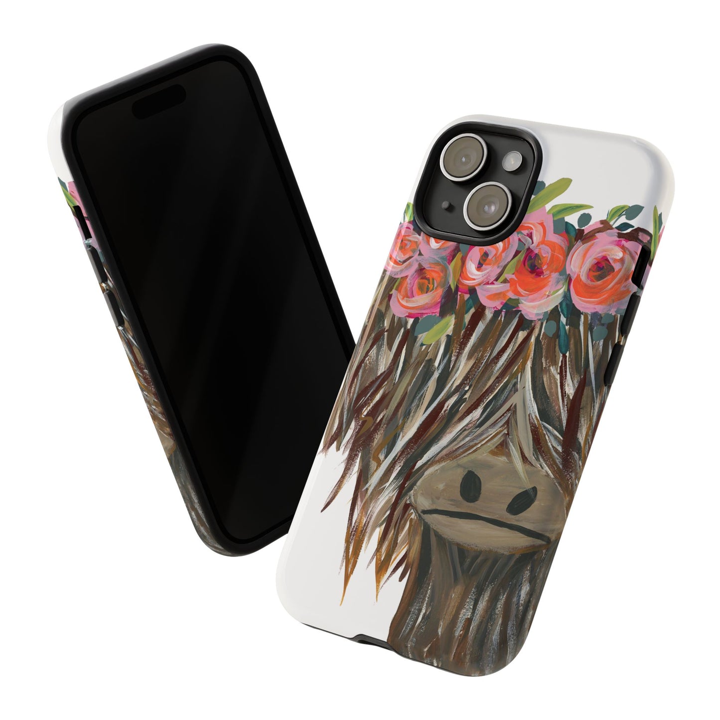 Floral Highland Cow Phone Case - Tough Cases for Animal Lovers