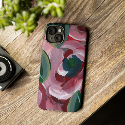 Burgundy Red Floral Hand Painted Abstract Colorful Case: Impact-Resistant Phone Cases