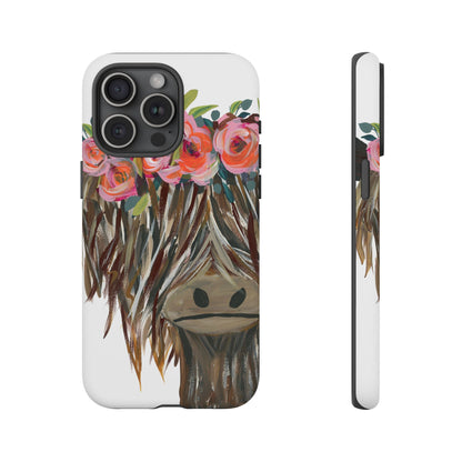 Floral Highland Cow Phone Case - Tough Cases for Animal Lovers