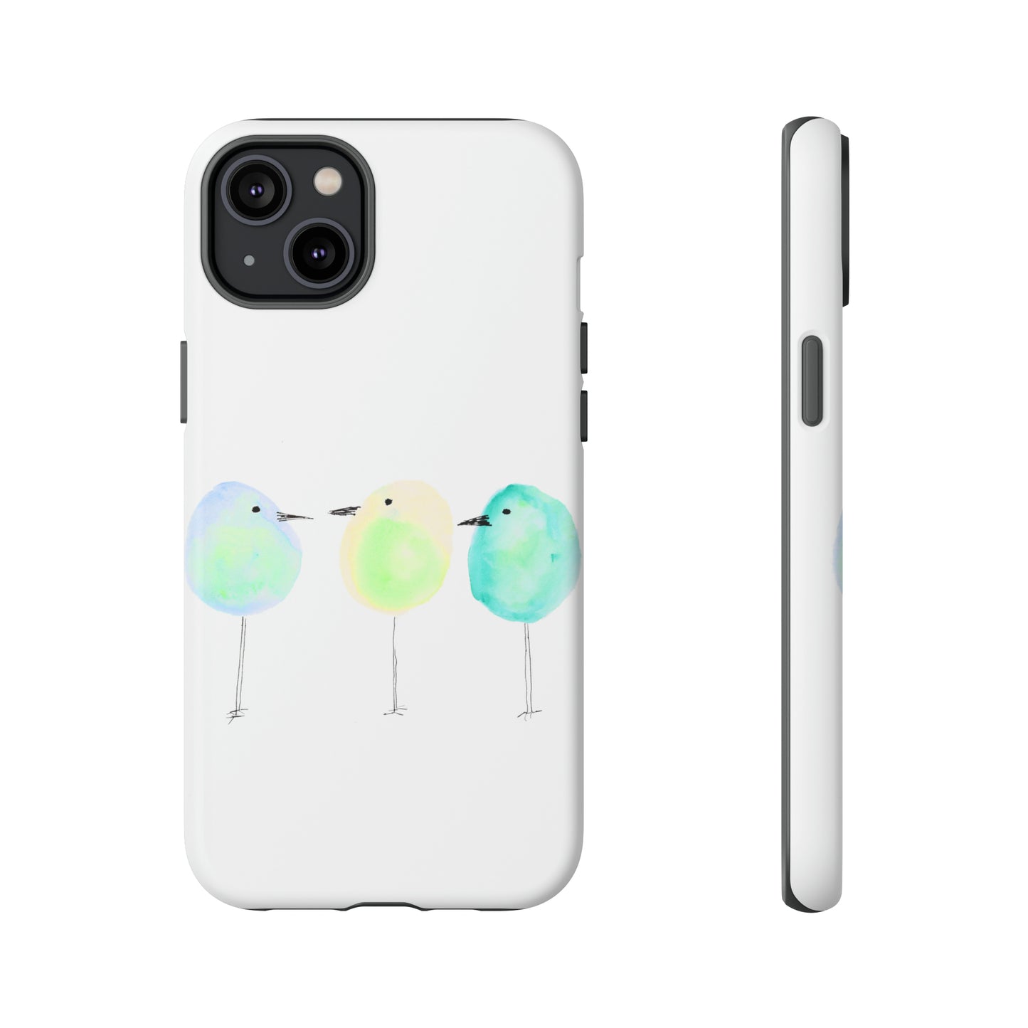 3 Watercolor Quirky Birds Hand Painted Phone Case - Tough Case