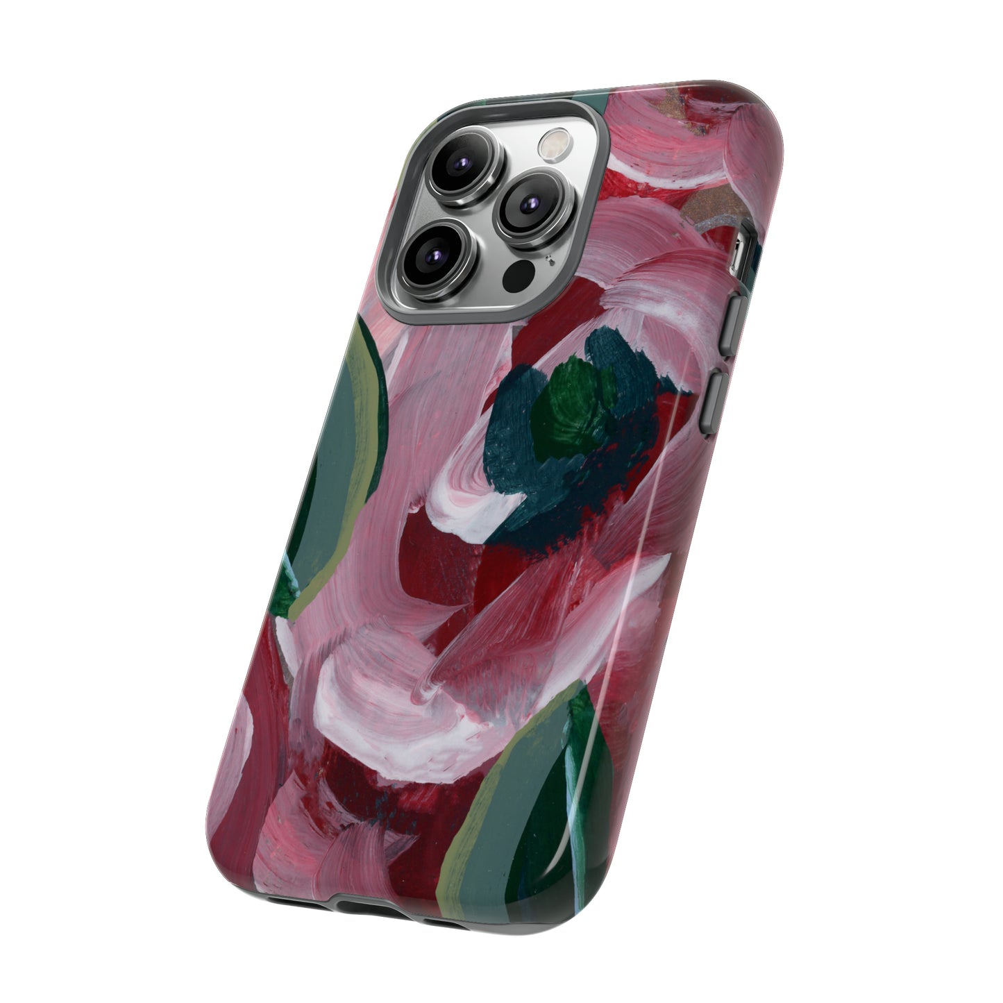 Burgundy Red Floral Hand Painted Abstract Colorful Case: Impact-Resistant Phone Cases