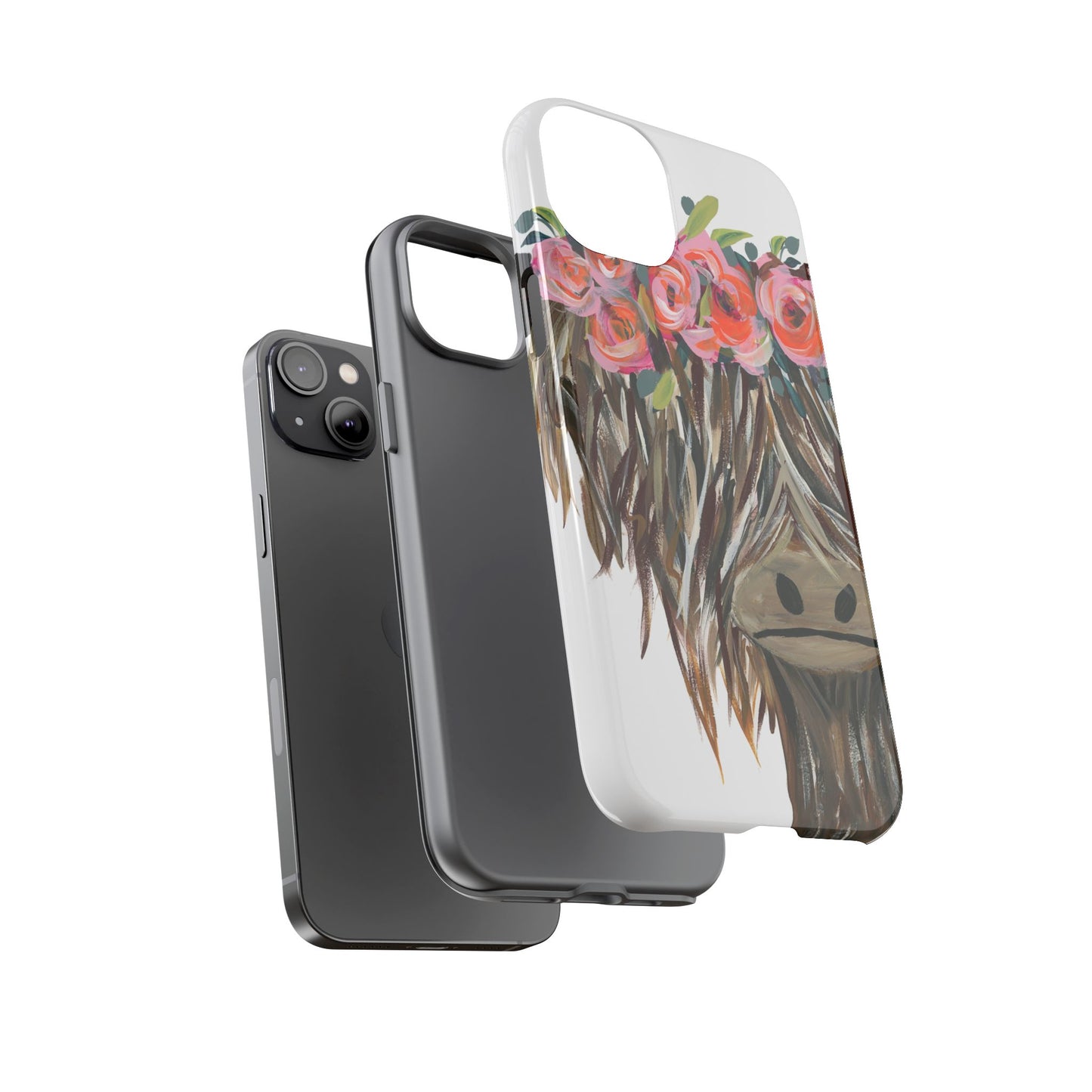 Floral Highland Cow Phone Case - Tough Cases for Animal Lovers