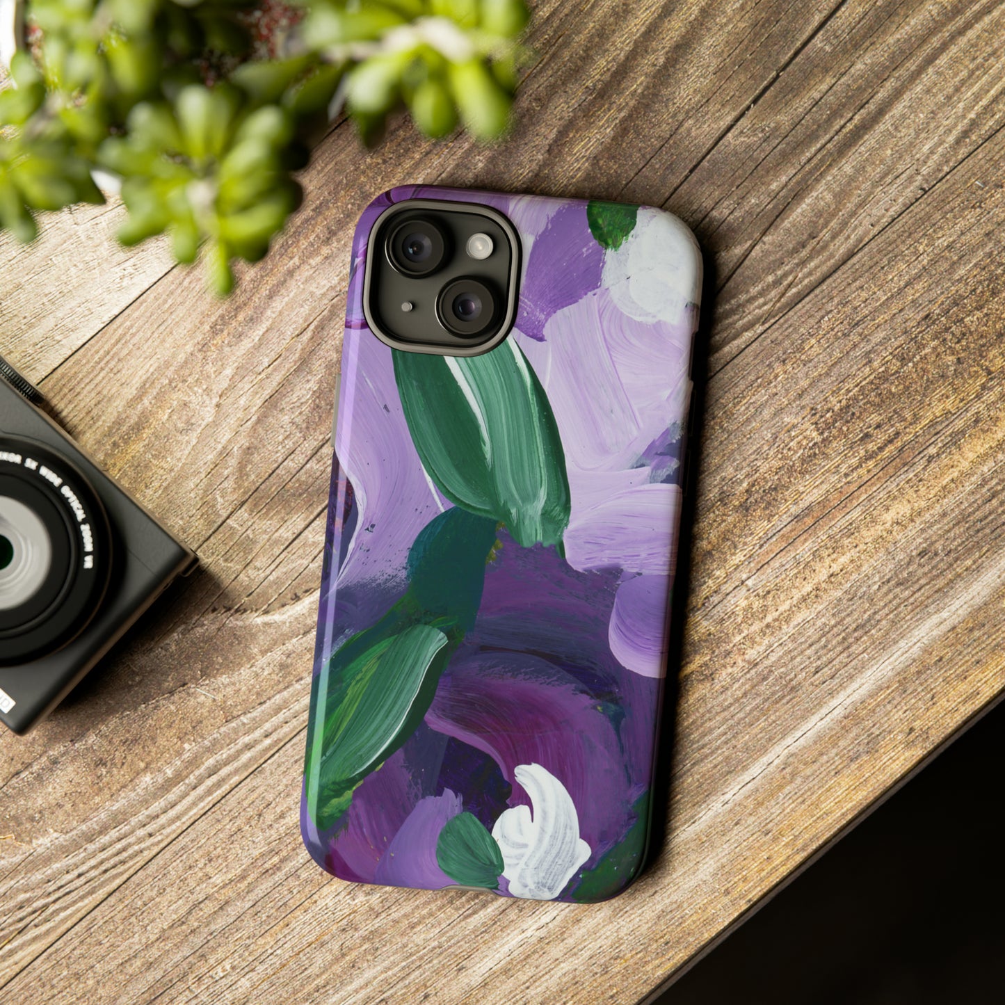 Purple Flowers Hand Painted Abstract Colorful Case: Impact-Resistant Phone Cases