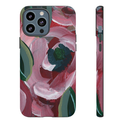 Burgundy Red Floral Hand Painted Abstract Colorful Case: Impact-Resistant Phone Cases