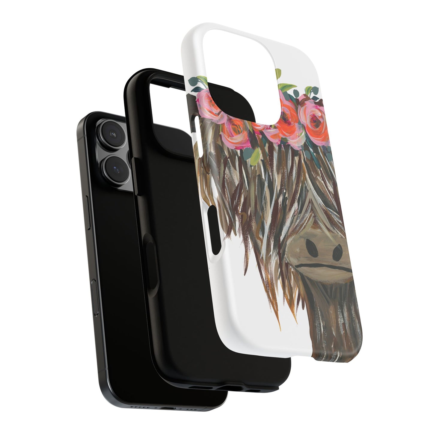 Floral Highland Cow Phone Case - Tough Cases for Animal Lovers