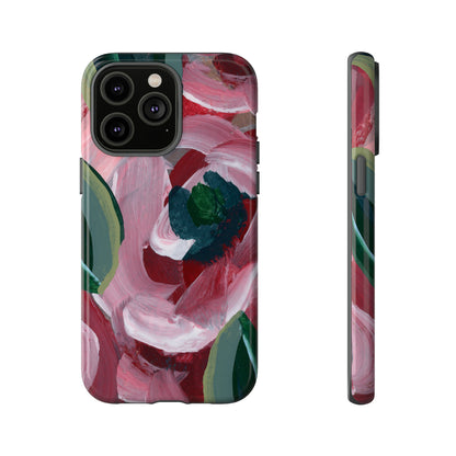 Burgundy Red Floral Hand Painted Abstract Colorful Case: Impact-Resistant Phone Cases