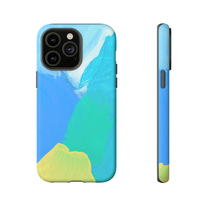 Hand Painted Abstract Blue Teal White Yellow Cute Phone Case - Tough Cases