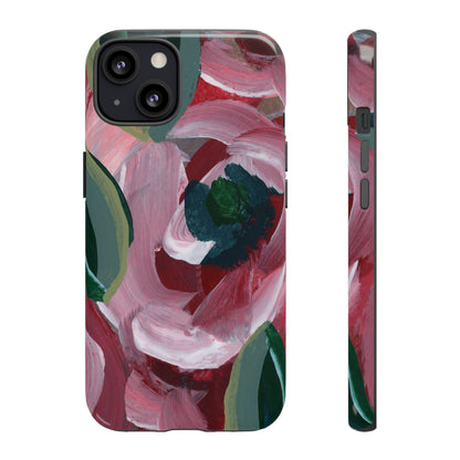 Burgundy Red Floral Hand Painted Abstract Colorful Case: Impact-Resistant Phone Cases