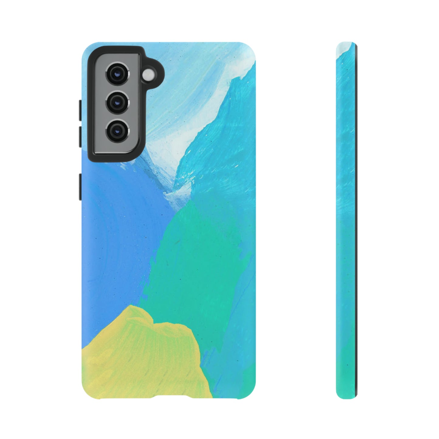 Hand Painted Abstract Blue Teal White Yellow Cute Phone Case - Tough Cases