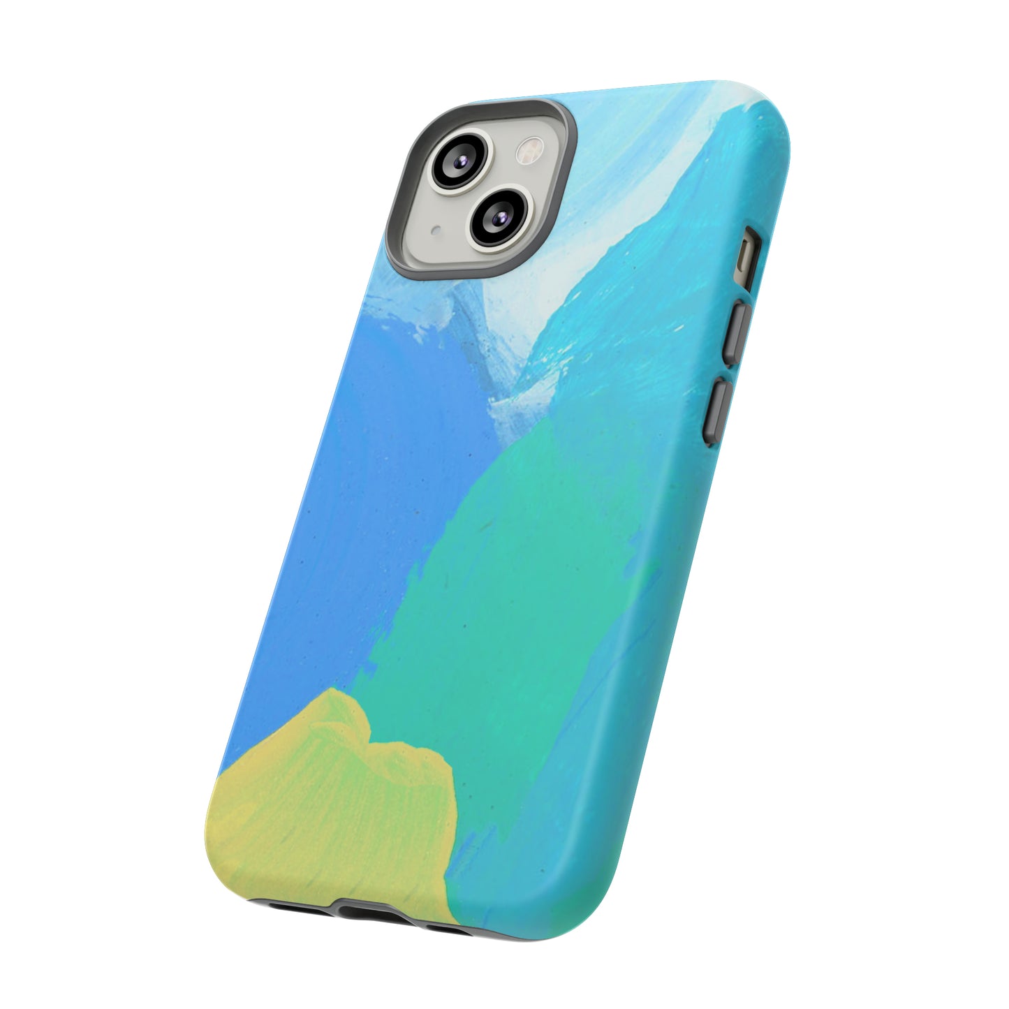 Hand Painted Abstract Blue Teal White Yellow Cute Phone Case - Tough Cases