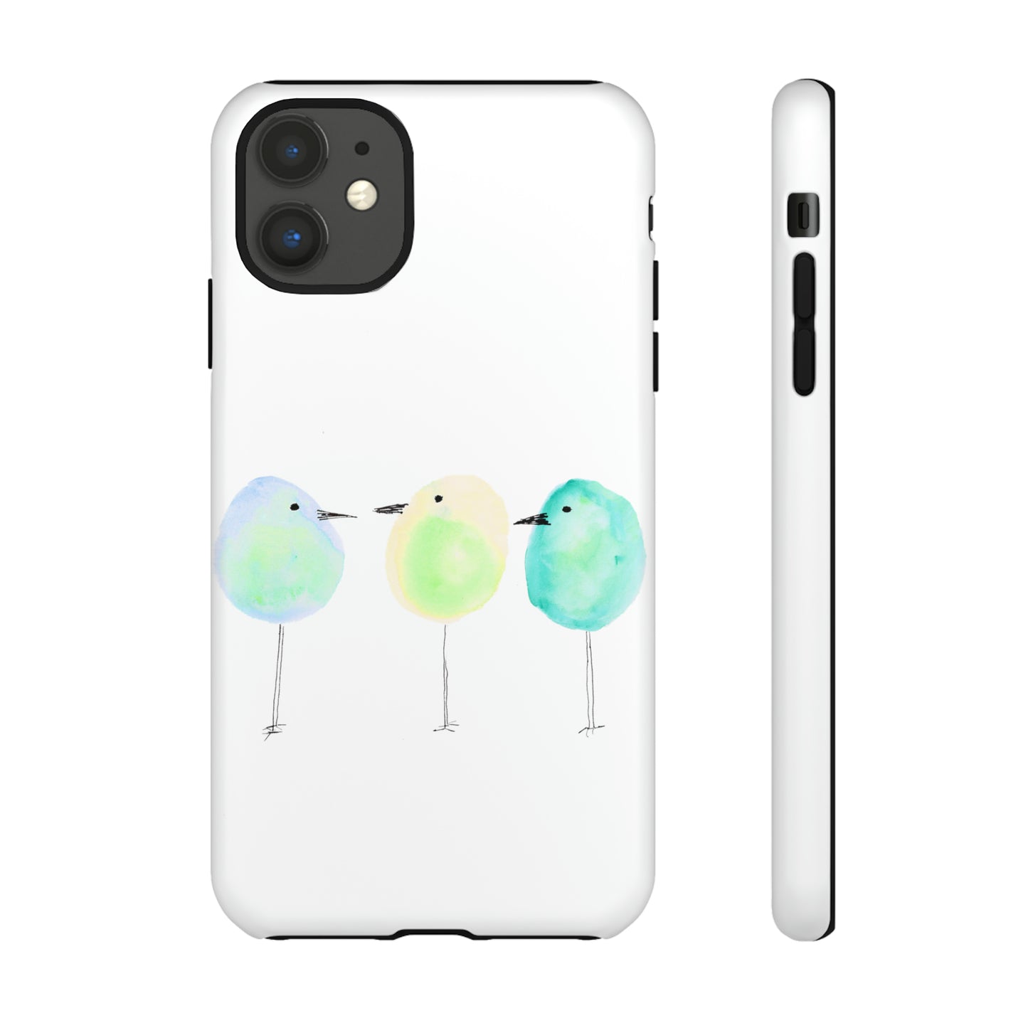 3 Watercolor Quirky Birds Hand Painted Phone Case - Tough Case