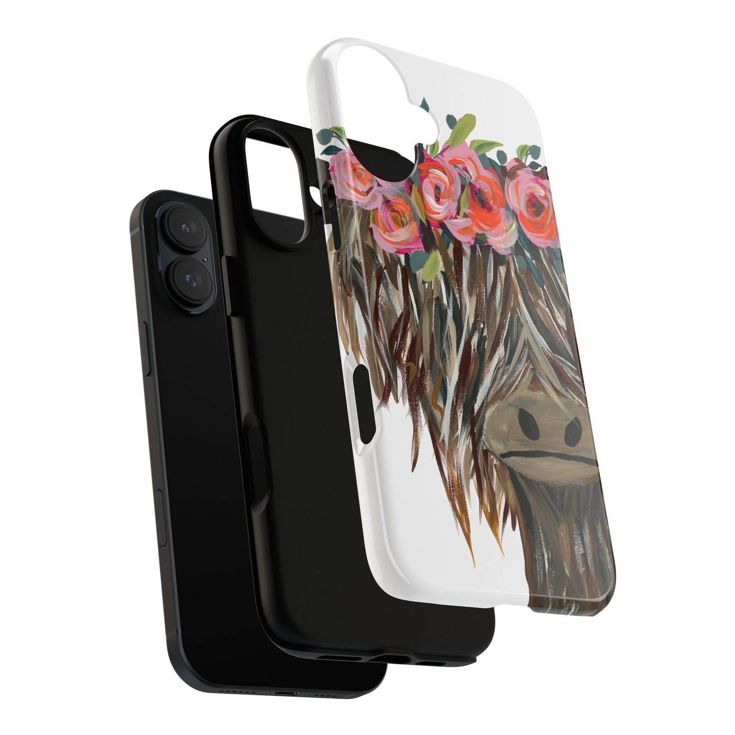 Floral Highland Cow Phone Case - Tough Cases for Animal Lovers