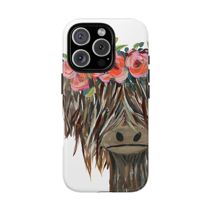 Floral Highland Cow Phone Case - Tough Cases for Animal Lovers