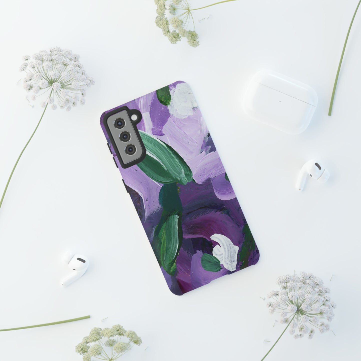 Purple Flowers Hand Painted Abstract Colorful Case: Impact-Resistant Phone Cases