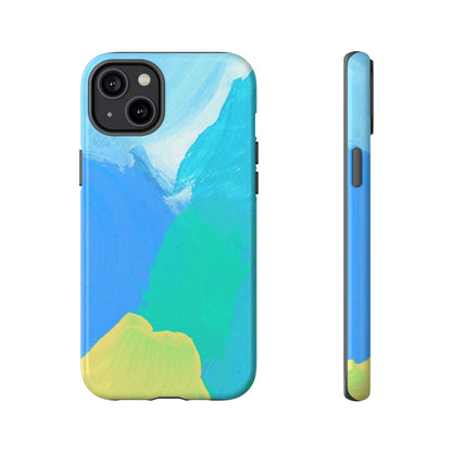 Hand Painted Abstract Blue Teal White Yellow Cute Phone Case - Tough Cases