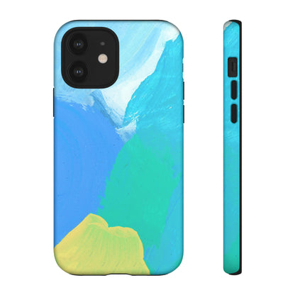 Hand Painted Abstract Blue Teal White Yellow Cute Phone Case - Tough Cases