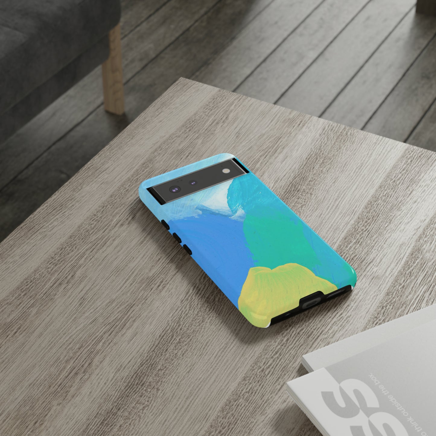 Hand Painted Abstract Blue Teal White Yellow Cute Phone Case - Tough Cases