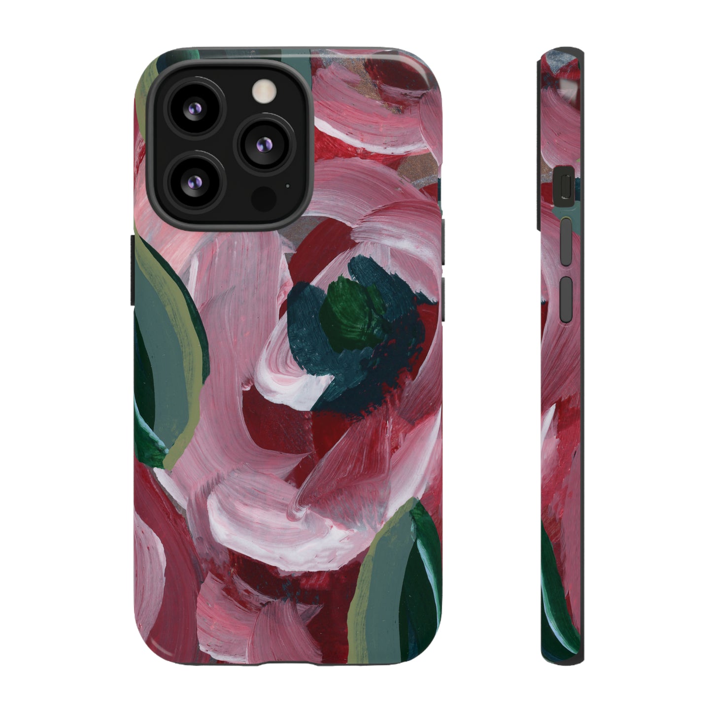 Burgundy Red Floral Hand Painted Abstract Colorful Case: Impact-Resistant Phone Cases