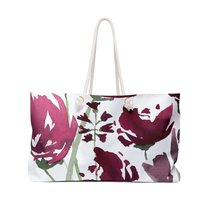 Burgundy Watercolor Floral Pink Weekender Large Tote Bag