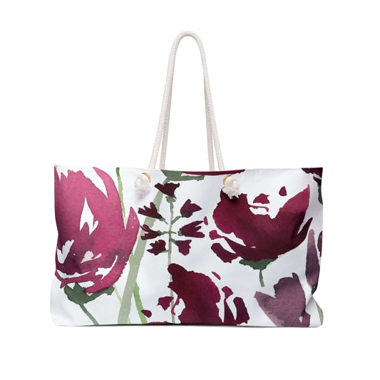 Burgundy Watercolor Floral Pink Weekender Large Tote Bag