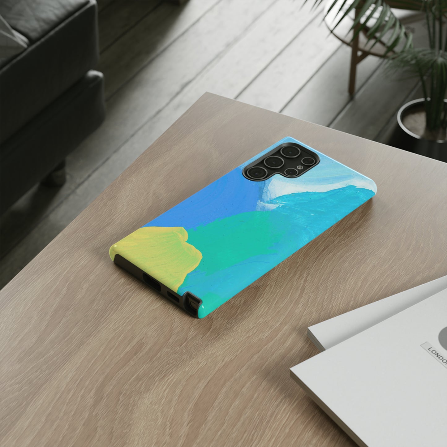 Hand Painted Abstract Blue Teal White Yellow Cute Phone Case - Tough Cases