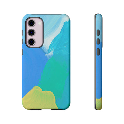 Hand Painted Abstract Blue Teal White Yellow Cute Phone Case - Tough Cases