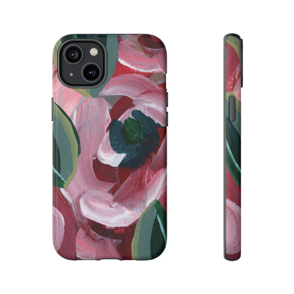 Burgundy Red Floral Hand Painted Abstract Colorful Case: Impact-Resistant Phone Cases