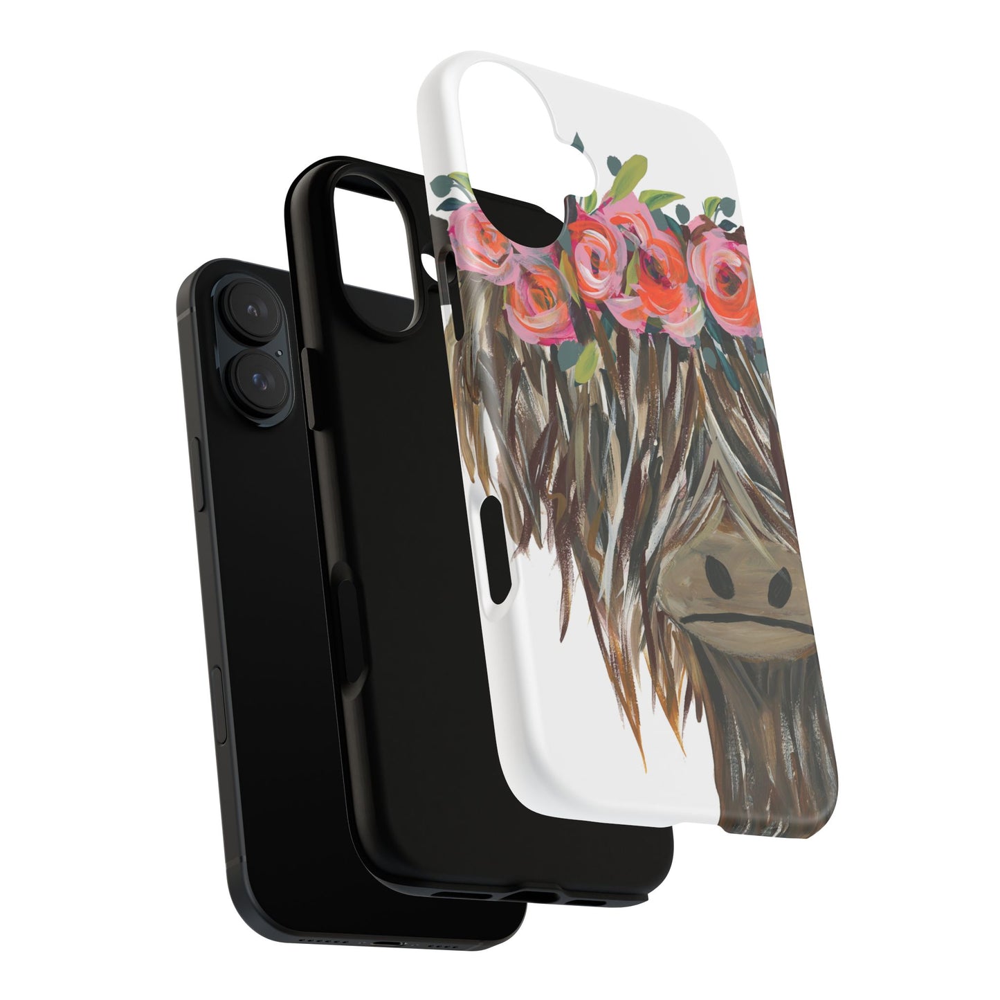 Floral Highland Cow Phone Case - Tough Cases for Animal Lovers