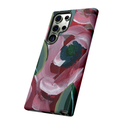 Burgundy Red Floral Hand Painted Abstract Colorful Case: Impact-Resistant Phone Cases